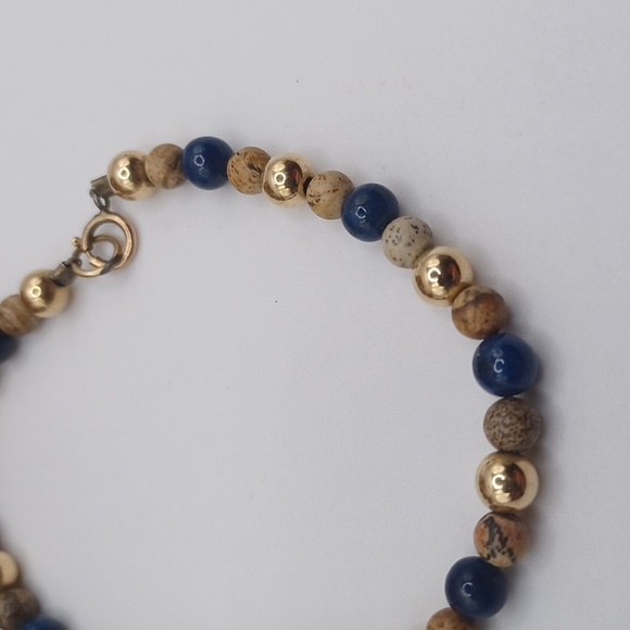 Picture Jasper, Lapis, and Gold Tone Beaded Bracelet With 1/20 14k GF Clasp - Picture 3 of 5